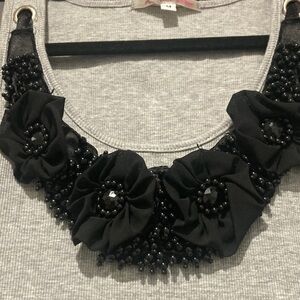 Women's Gray Sleeveless Top with Black Embellishments